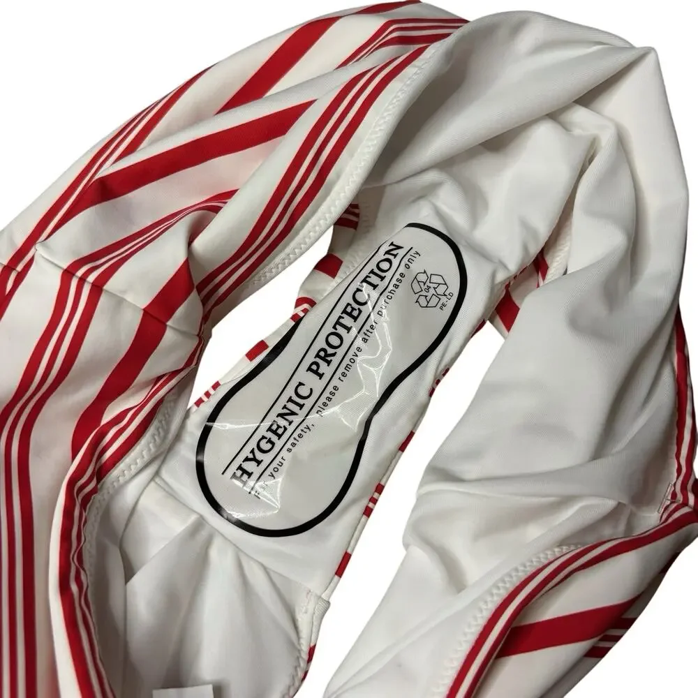 Vineyard Vines Ultra high-waisted red white stripe bikini bottom NEW Size Large